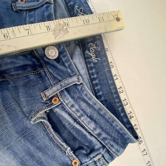 Y2K Women's American Eagle Stretch Low Rise Skinny Jeans Size 4 Distressed Blue - Picture 4 of 9